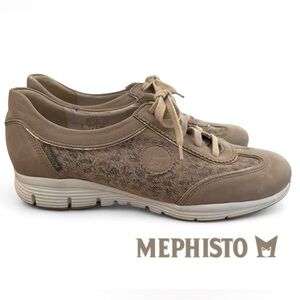 MEPHISTO Yael Womens Gray Beige Leather Lace Up Lifestyle Sneakers Shoes Sz 9